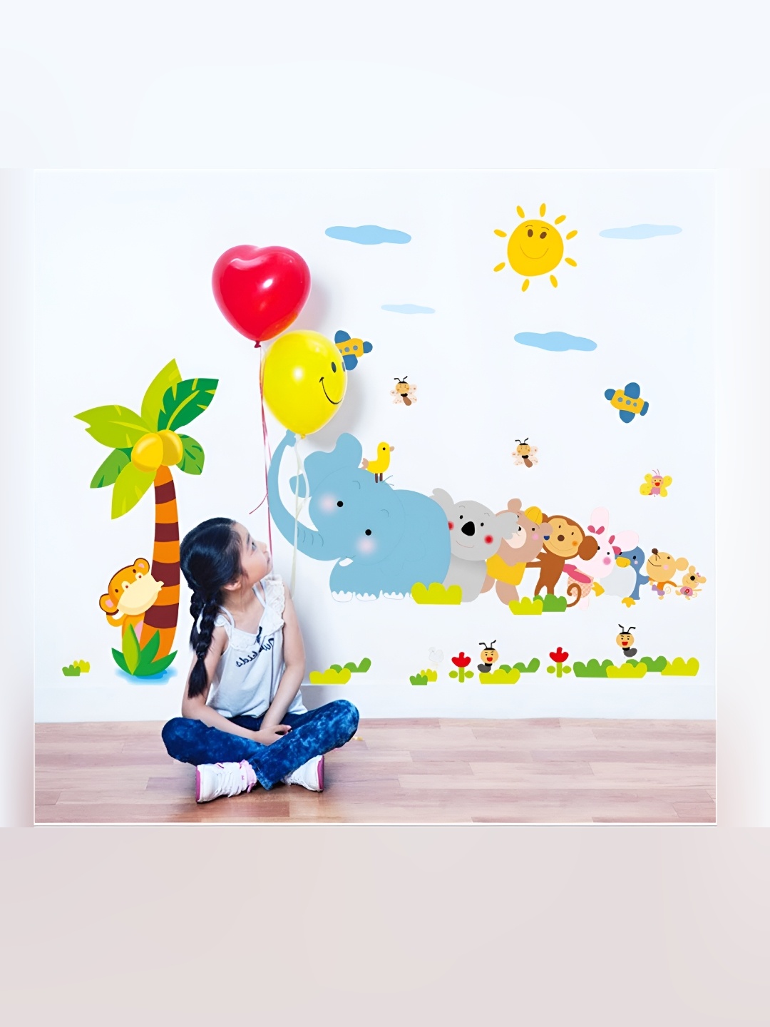

Asian royal Blue & Yellow Cartoon Printed Self Adhesive Wall Sticker, Green
