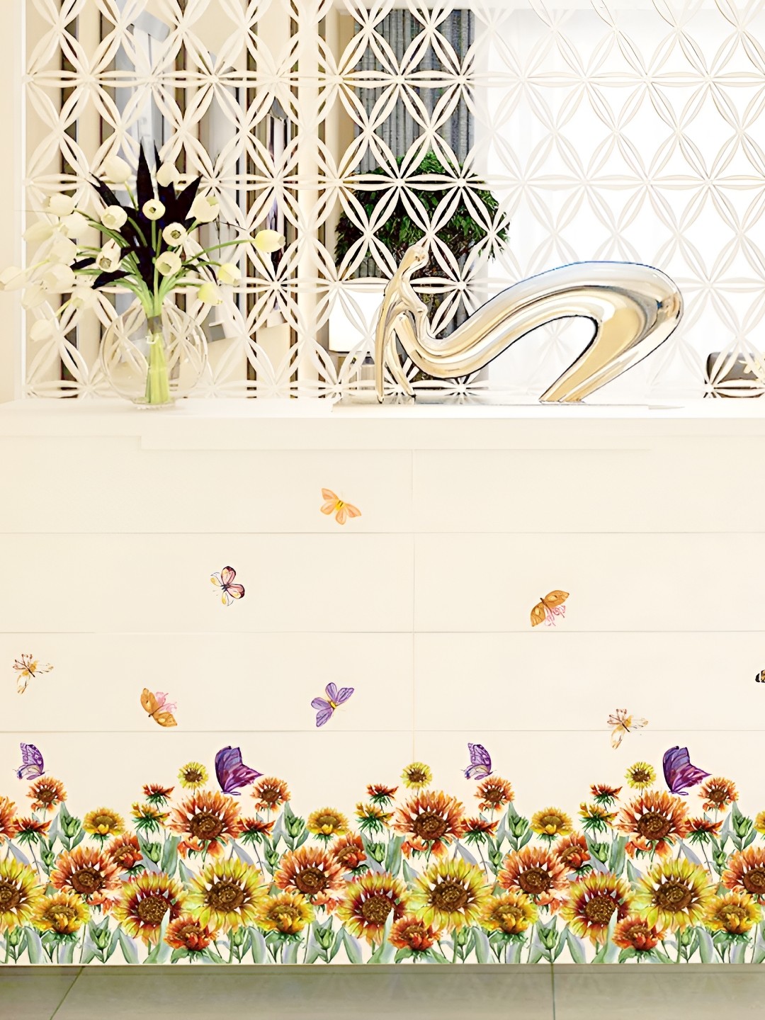 

Asian royal Yellow & Green Floral Printed Self Adhesive Wall Sticker