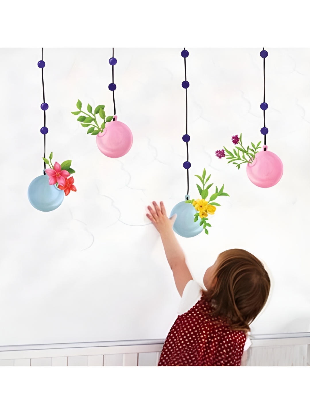 

Asian royal Blue & Green Floral Print Self Adhesive Wall Sticker