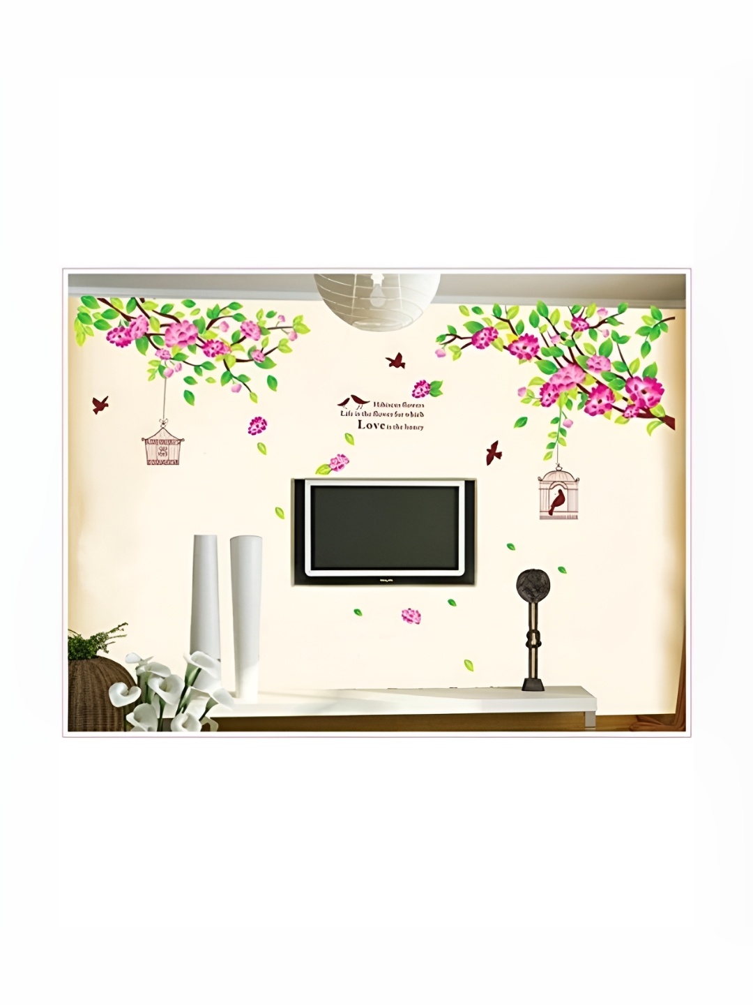 

Asian royal Pink & Green Floral Print Self Adhesive Wall Sticker