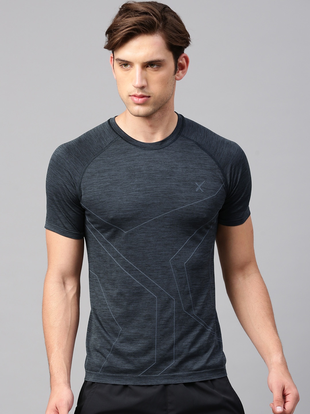 

HRX Active by Hrithik Roshan Seamless Men Charcoal Grey Rapid Dry Printed Round Neck T-shirt