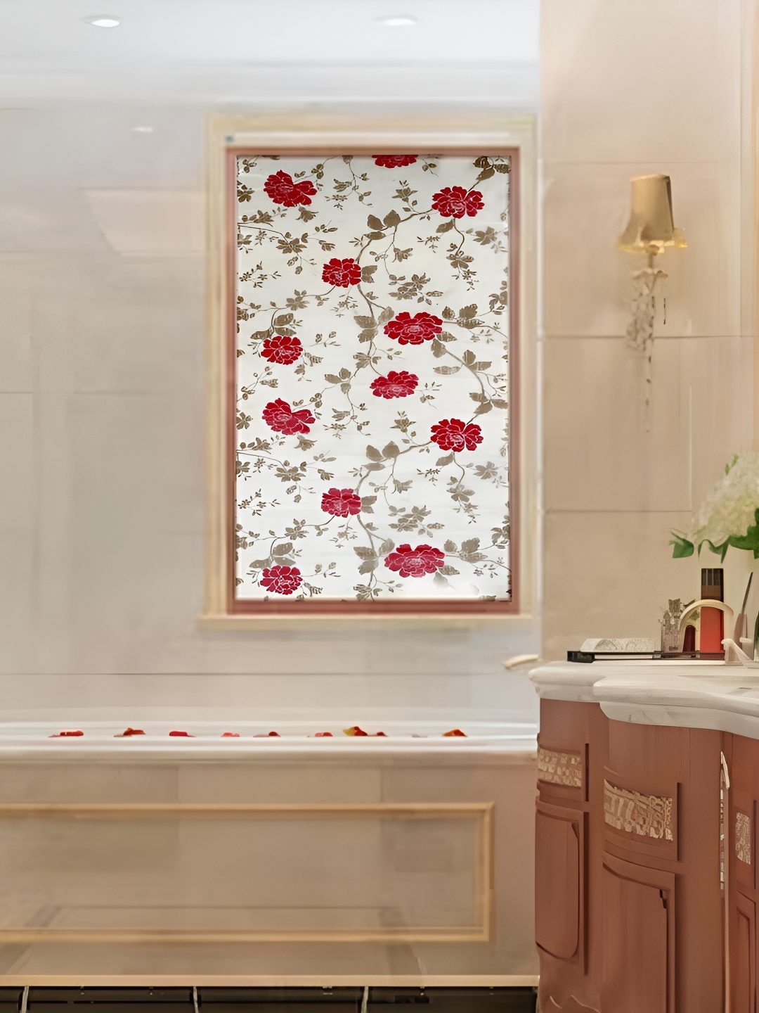 

Asian royal White & Red Floral Printed Self Adhesive Wall Sticker