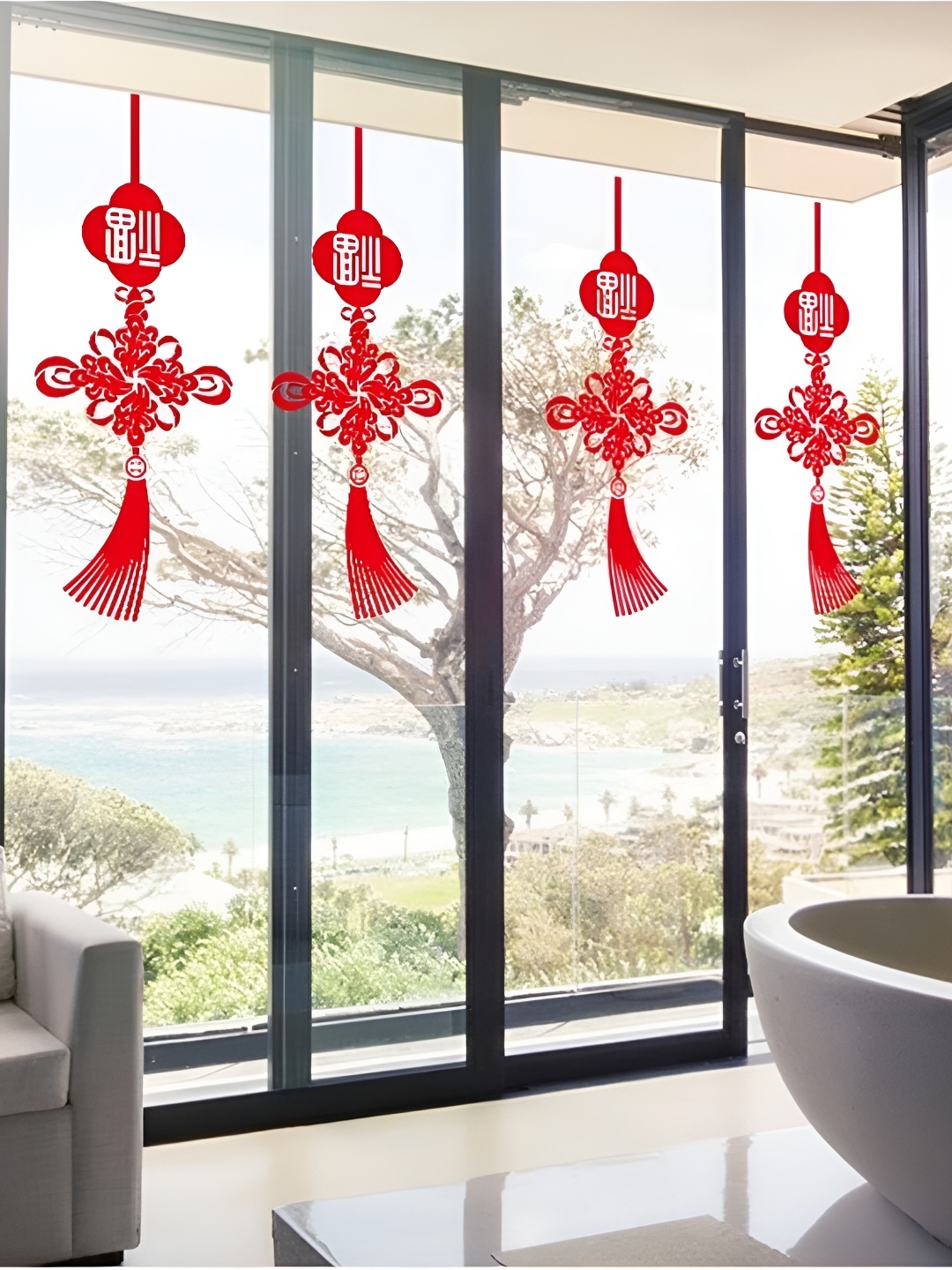 

Asian royal Red Abstract Printed Self Adhesive 3D Decals & Stickers
