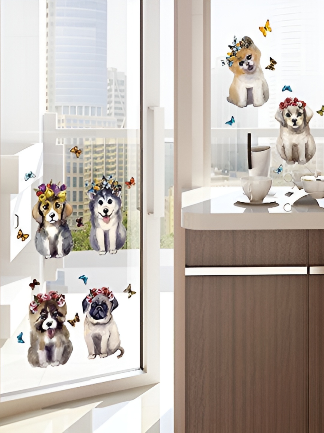 Asian royal Brown & White Cartoon Print Self Adhesive Wall Sticker