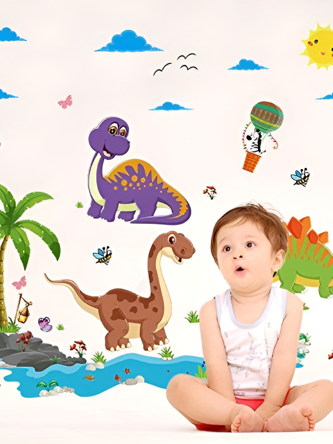 Asian royal Cream & Blue Cartoon Printed Self Adhesive Wall Sticker
