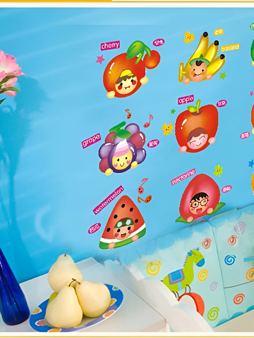 

Asian royal Blue & Red Printed Self Adhesive Wall Sticker