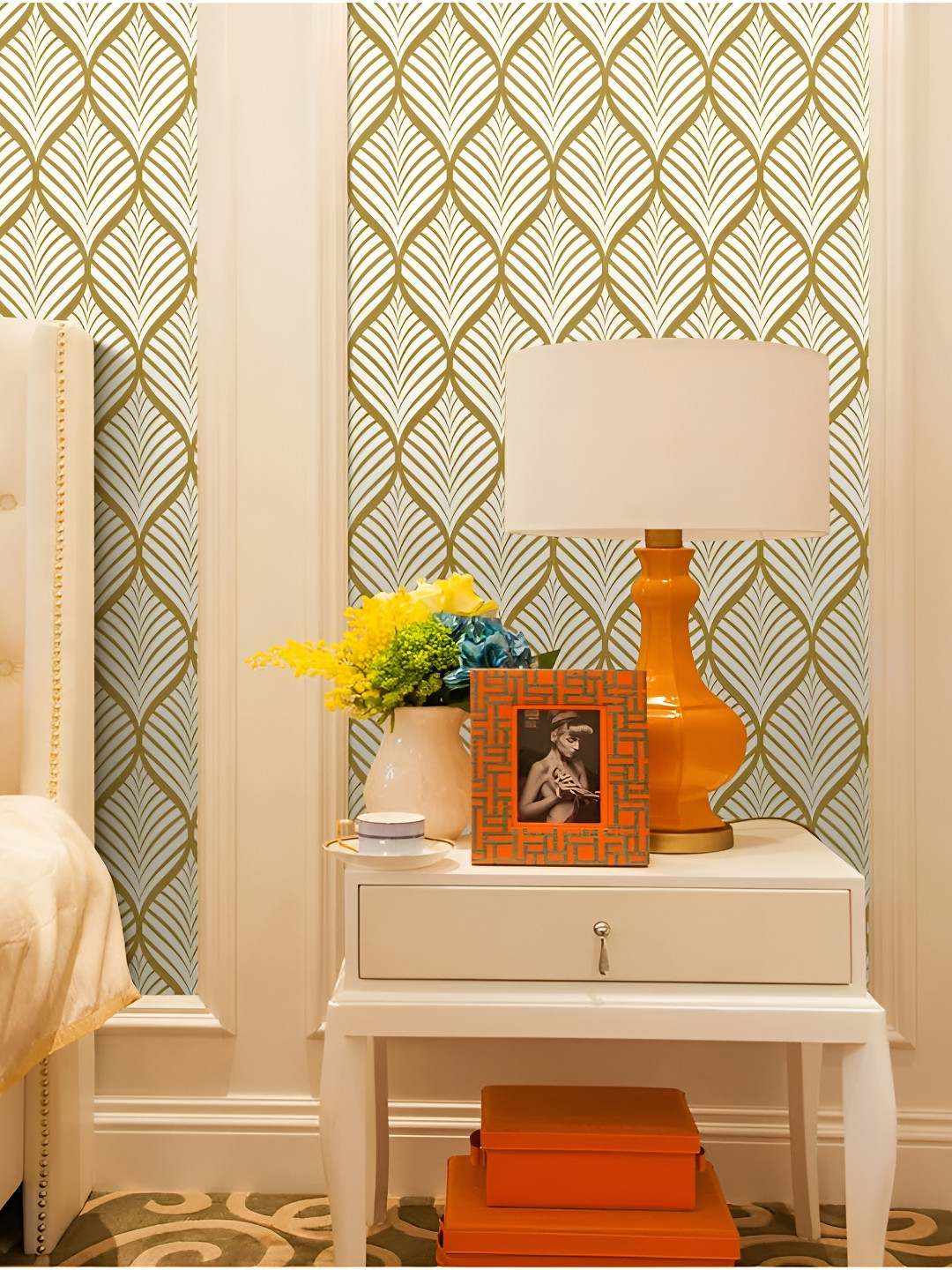 

Asian royal Mustard & White 3D Printed Self Adhesive Wall Sticker