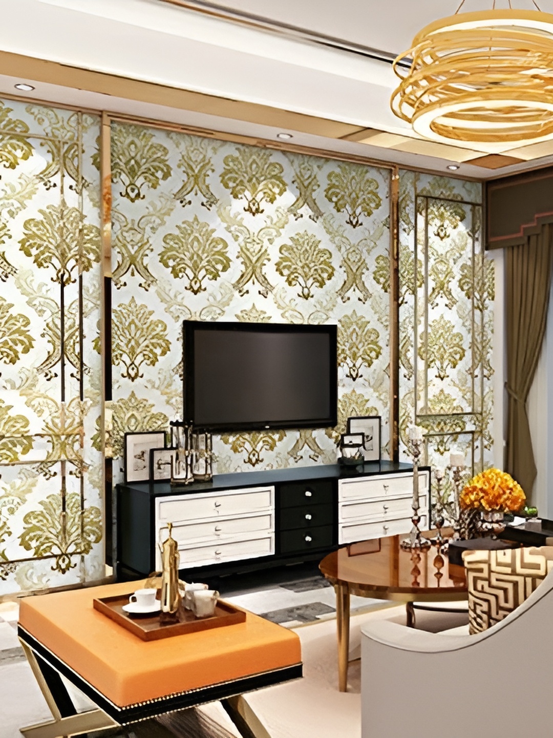 

Asian royal White & Brown Printed Self Adhesive Wall Sticker