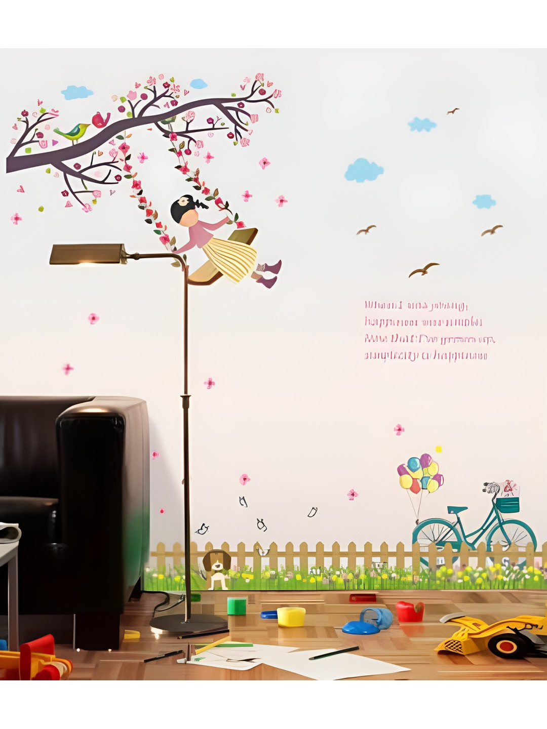 

Asian royal Green & Brown 3D Floral Printed Self Adhesive Wall Sticker, White