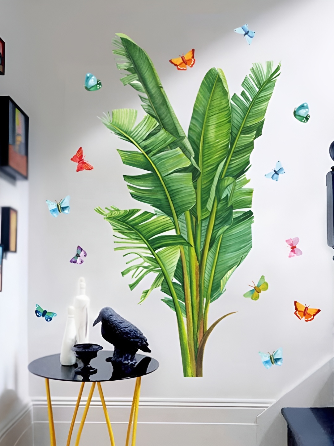 Asian royal Green & Blue Banana Leaf Printed Self Adhesive 3D Wall Stickers