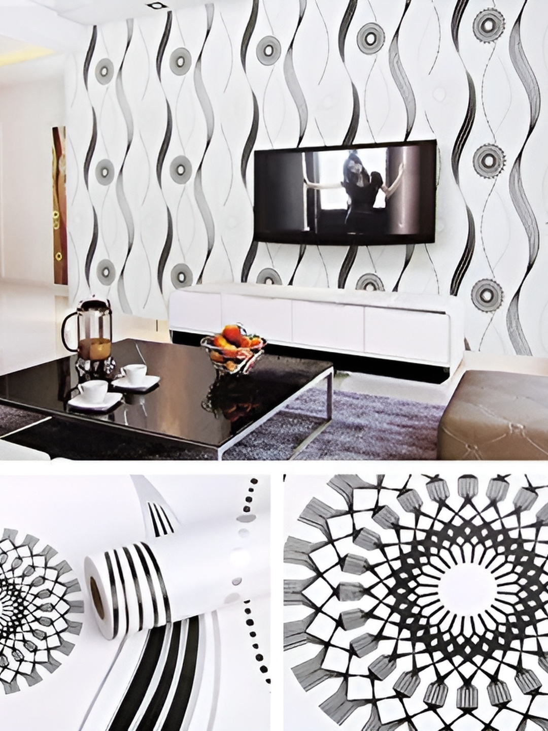 

Asian royal White & Black 3D Printed Self Adhesive Wall Sticker