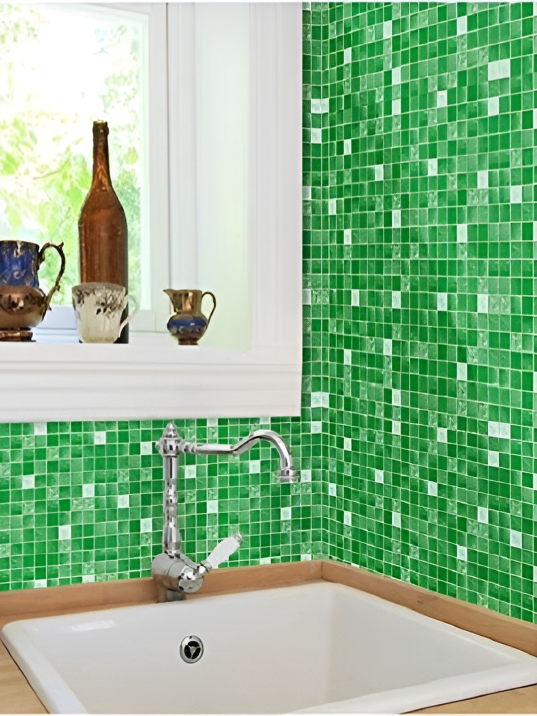 

Asian royal Green & White 3D Printed Self Adhesive Wall Sticker
