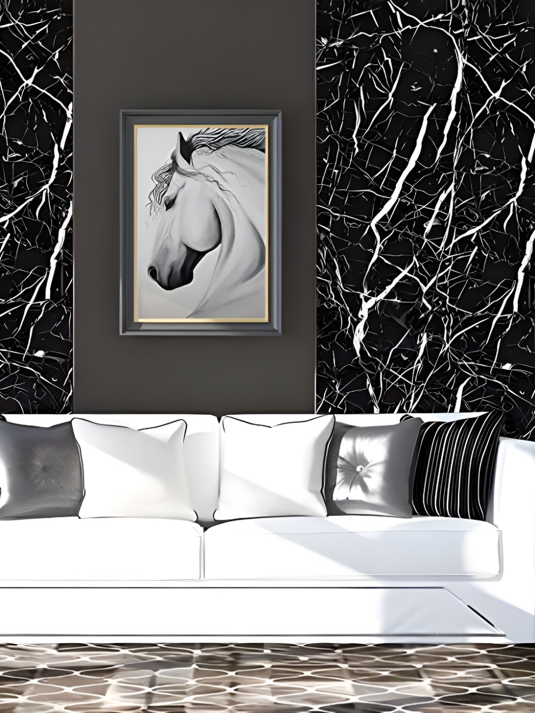 

Asian royal Black & White 3D Printed Self Adhesive Wall Sticker