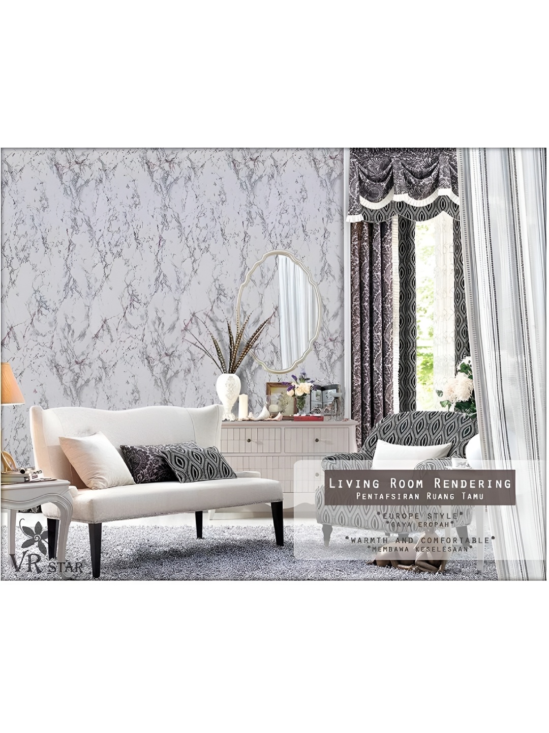 

Asian royal White & Grey 3D Printed Self Adhesive Wall Sticker