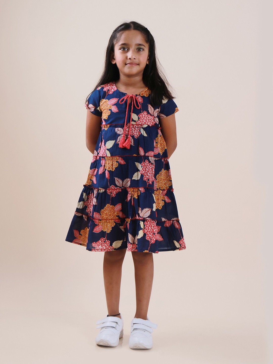 

Sangria Printed Pure Cotton A-Line Dress, Navy blue