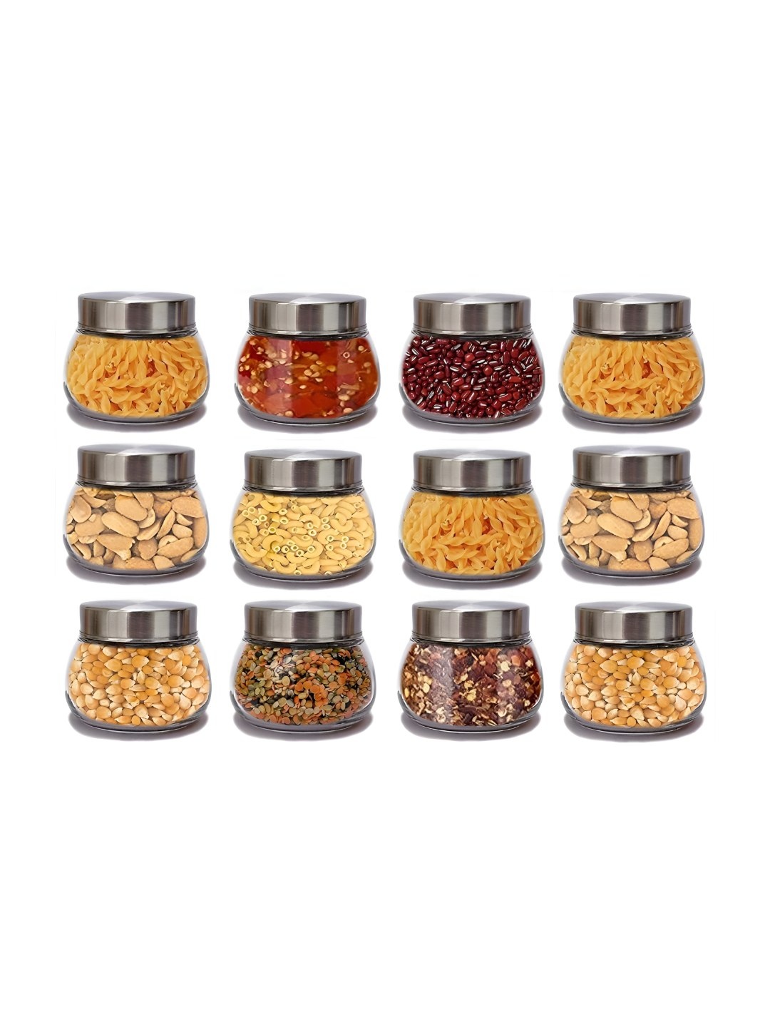 

tyche enterprises Transparent 12 Pieces Oval Storage Glass Jars & Container 300 ml Each