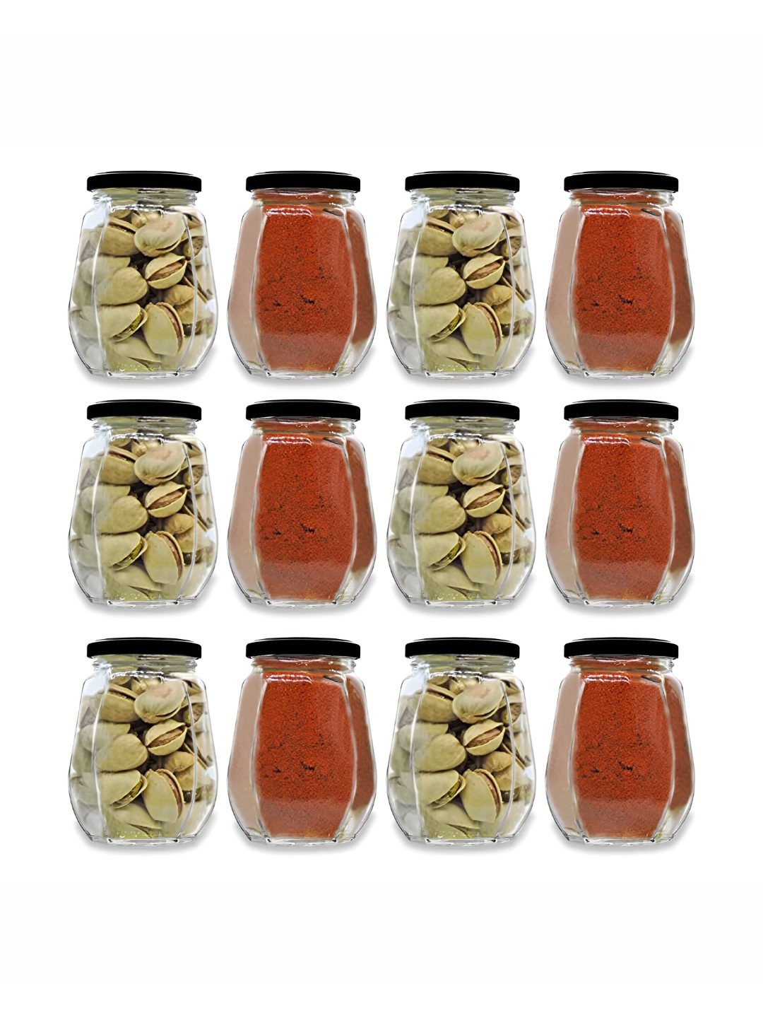

tyche enterprises Transparent & Black 12 Pieces Glass Container 500 Ml