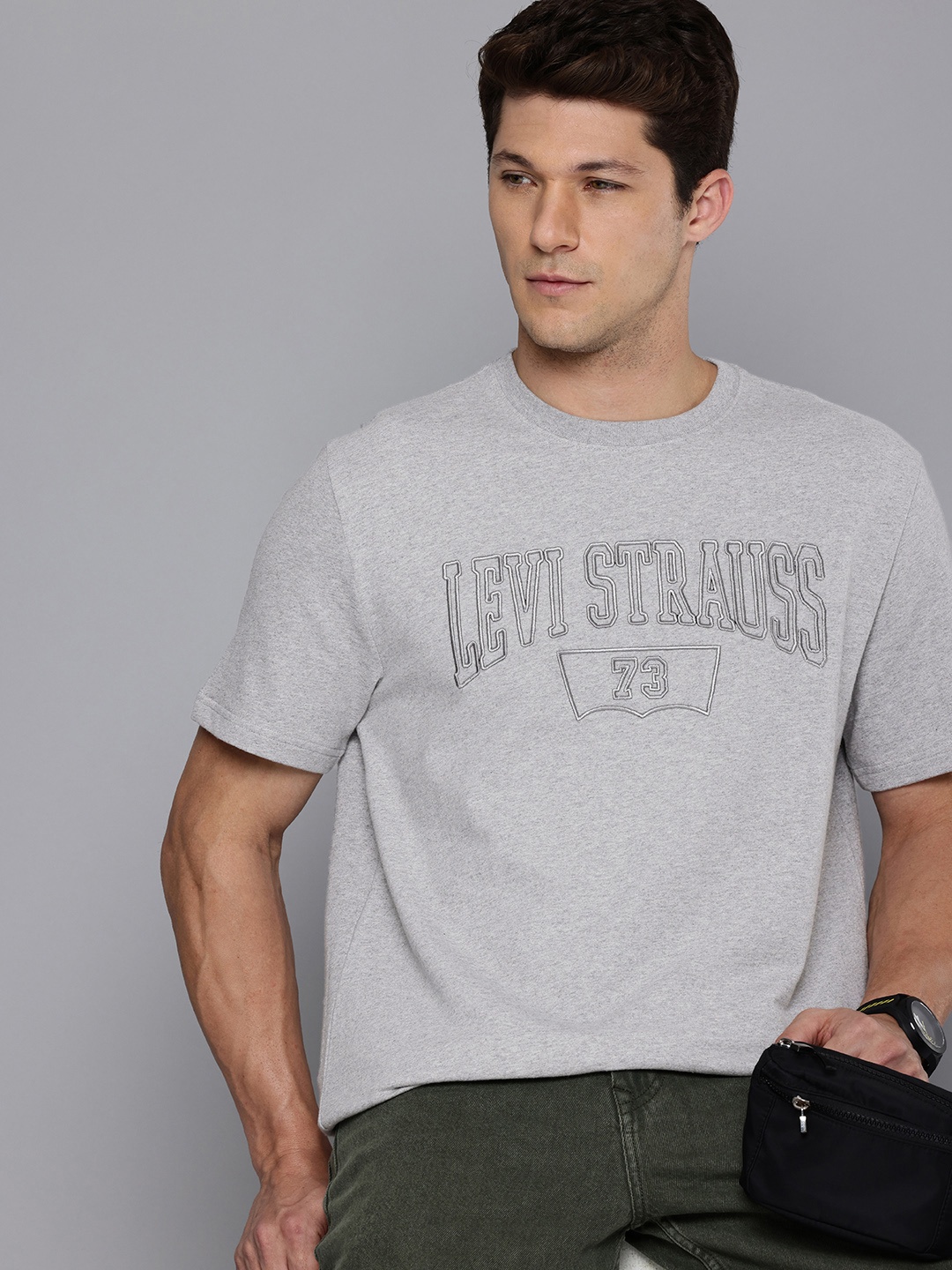 

Levis Brand Logo Embroidered Pure Cotton T-shirt, Grey