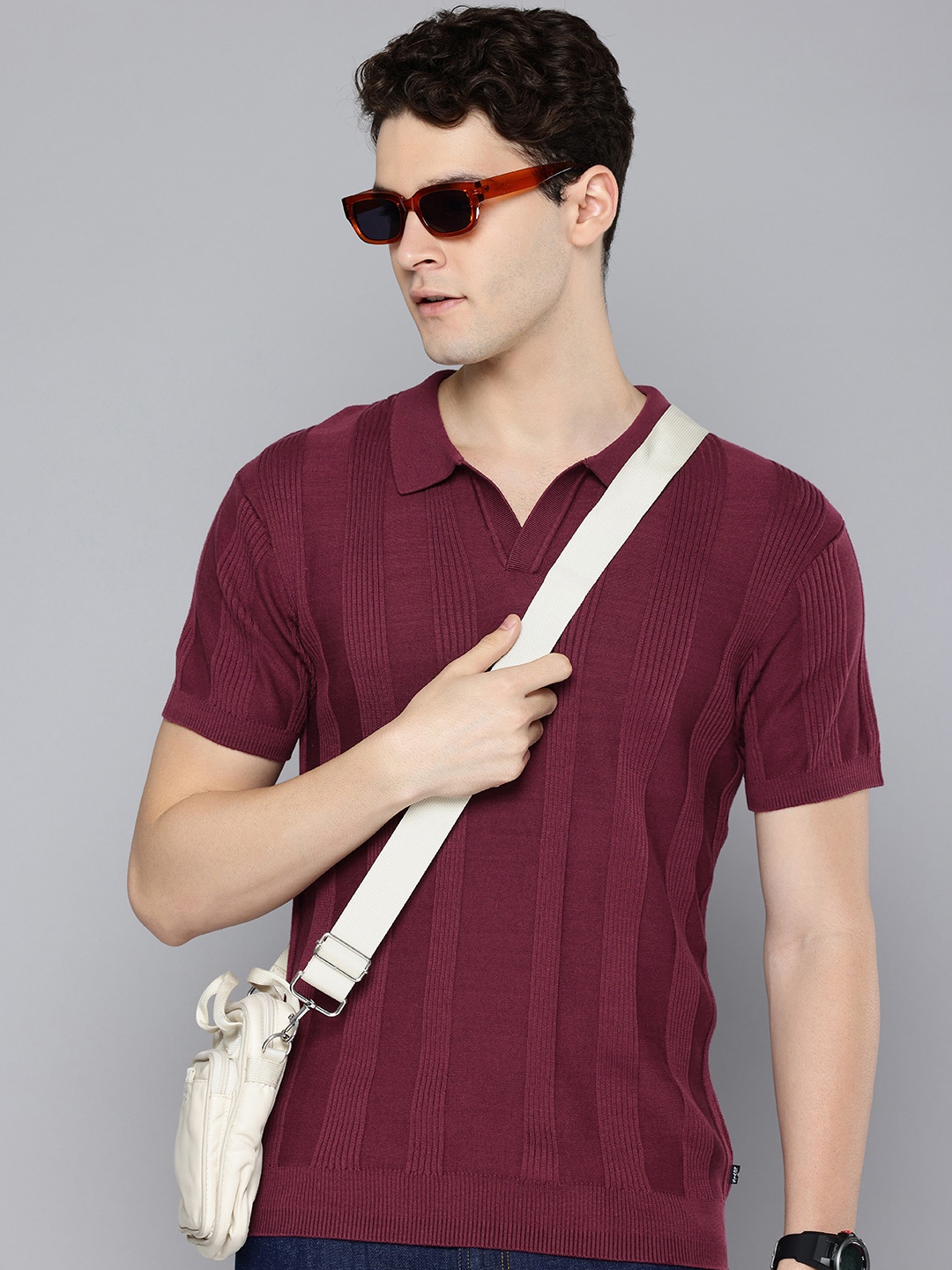 

Levis Polo Collar Ribbed Pure Cotton Slim Fit T-shirt, Burgundy