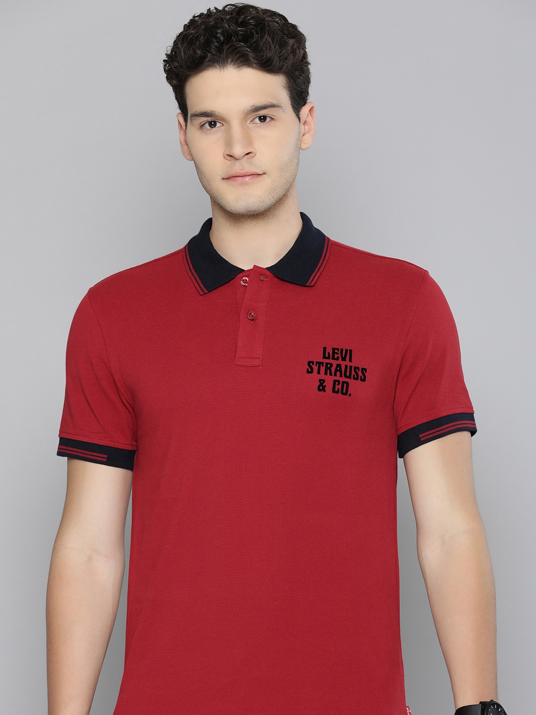 

Levis Slim Fit Pure Cotton Polo Collar T-shirt with Minimal Print, Red