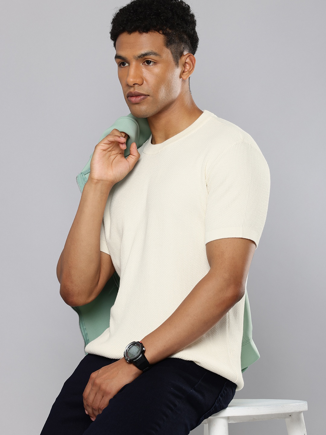 

Levis Pure Cotton Textured Pullover Sweaters, Cream