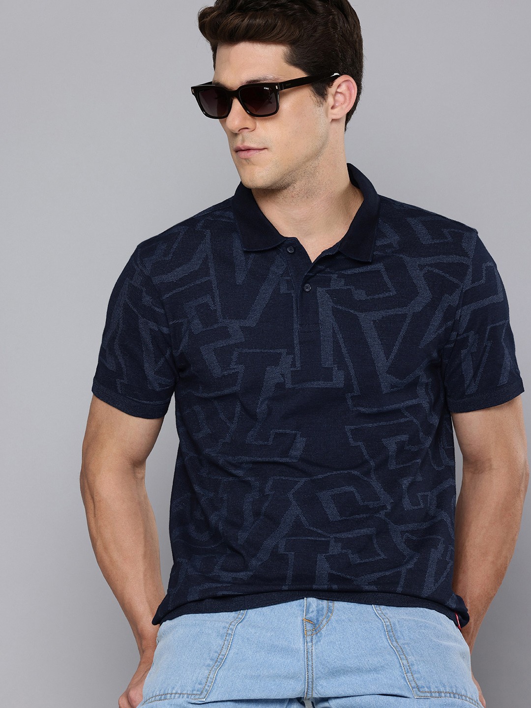 

Levis Slim Fit Brand Logo Printed Polo Collar Indigo Dyed T-shirt, Navy blue