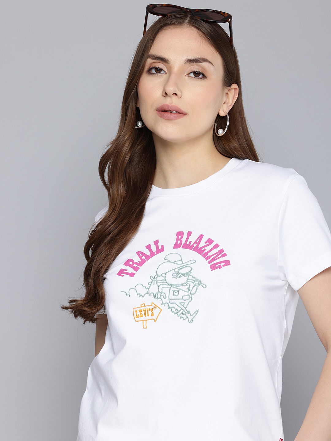

Levis Pure Cotton Self Design Embroidered T-shirt, White