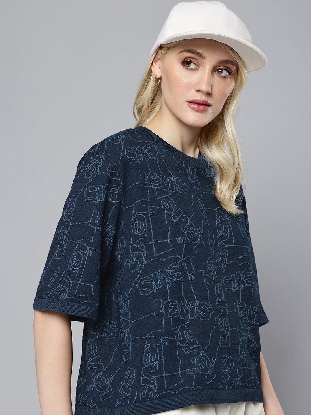

Levis Brand Logo Printed Drop-Shoulder Sleeves Loose Fit T-shirt, Navy blue
