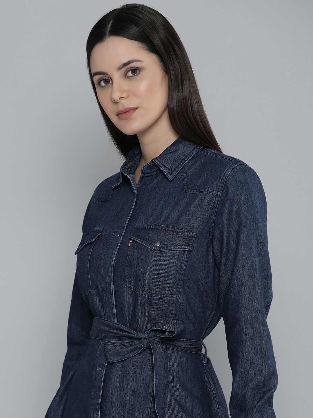 

Levis Cuffed Sleeves Chambray Shirt Dress, Blue