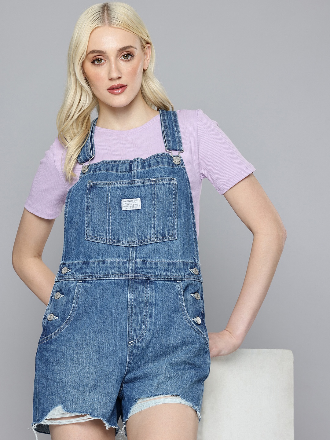 

Levis Pure Cotton Shoulder Straps Playsuit, Blue