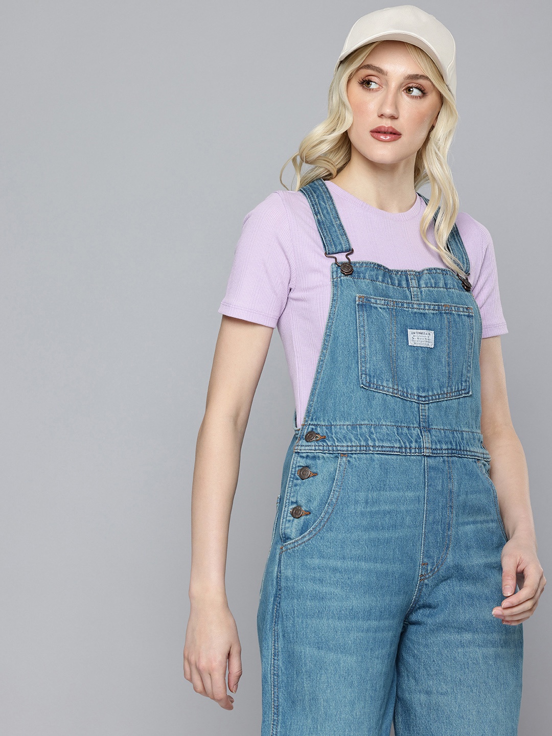 

Levis Pure Cotton Shoulder Straps Basic Jumpsuit, Blue