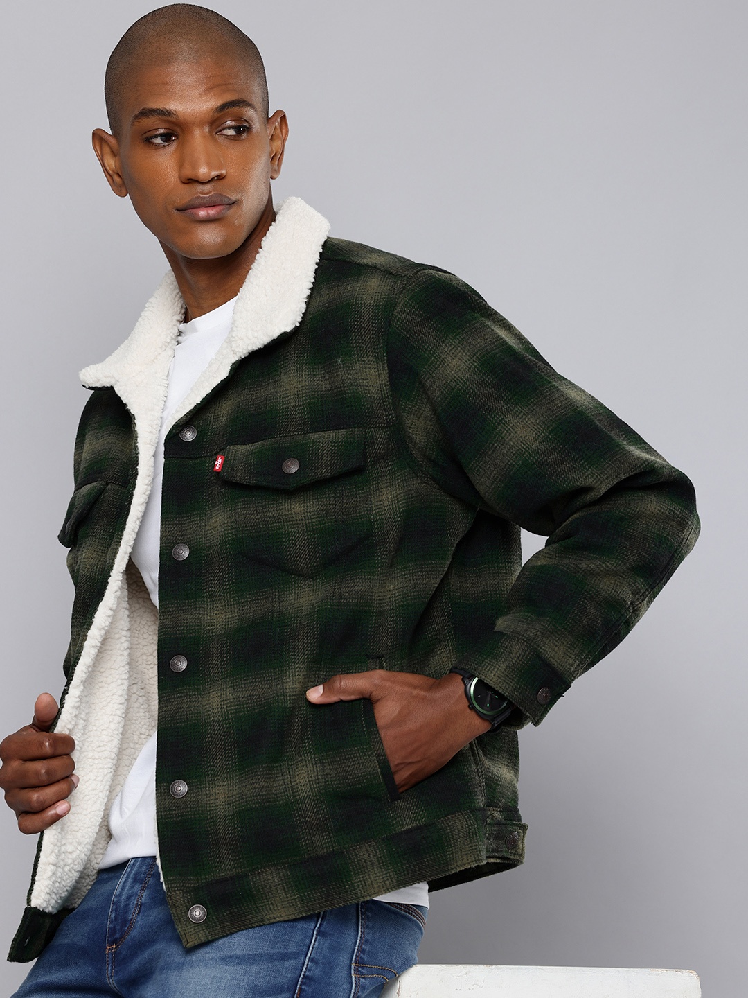 

Levis Checked Spread Collar Tailored Jacket, Green