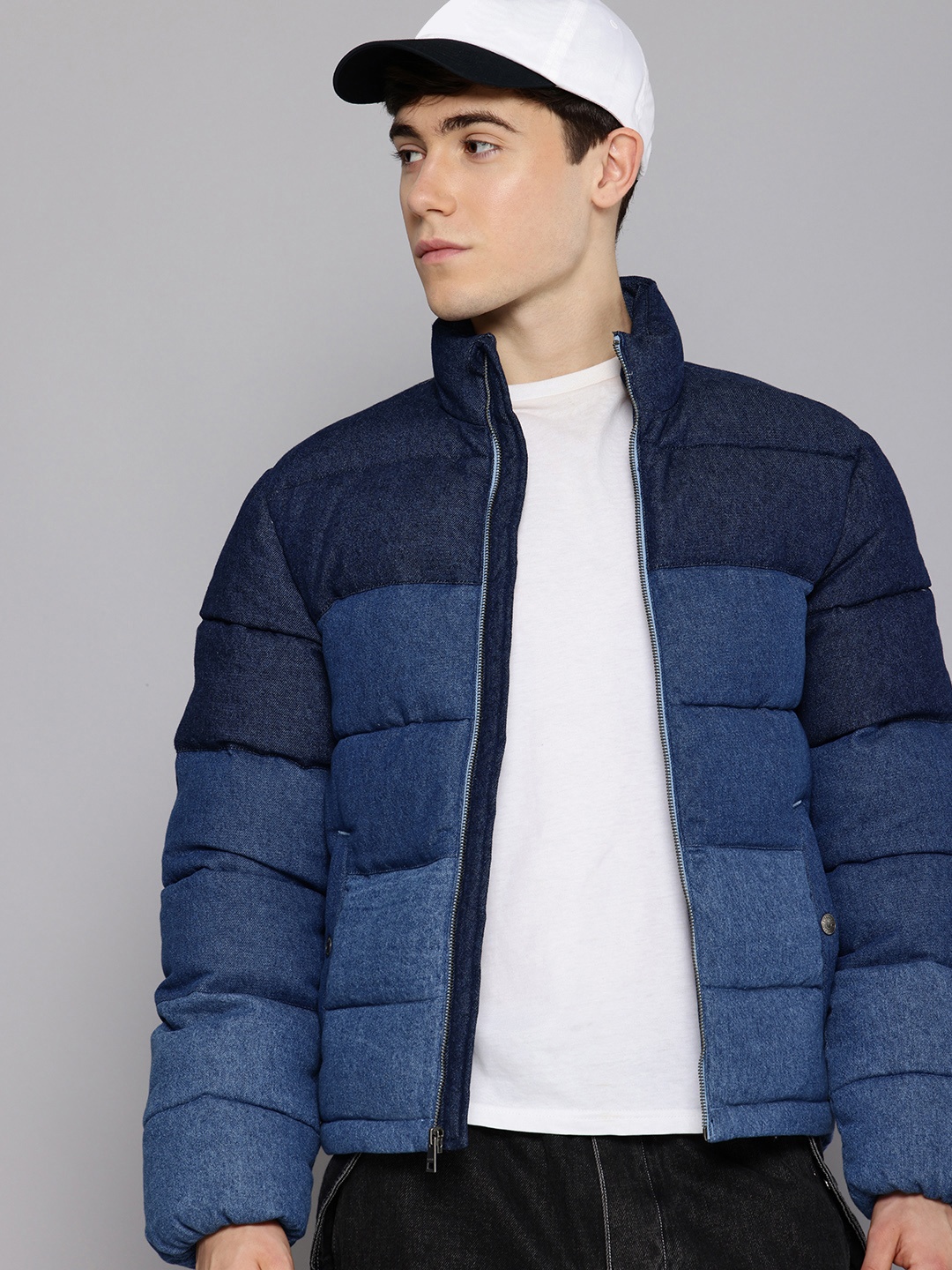 

Levis Pure Cotton Mock Collar Denim Puffer Jacket, Blue