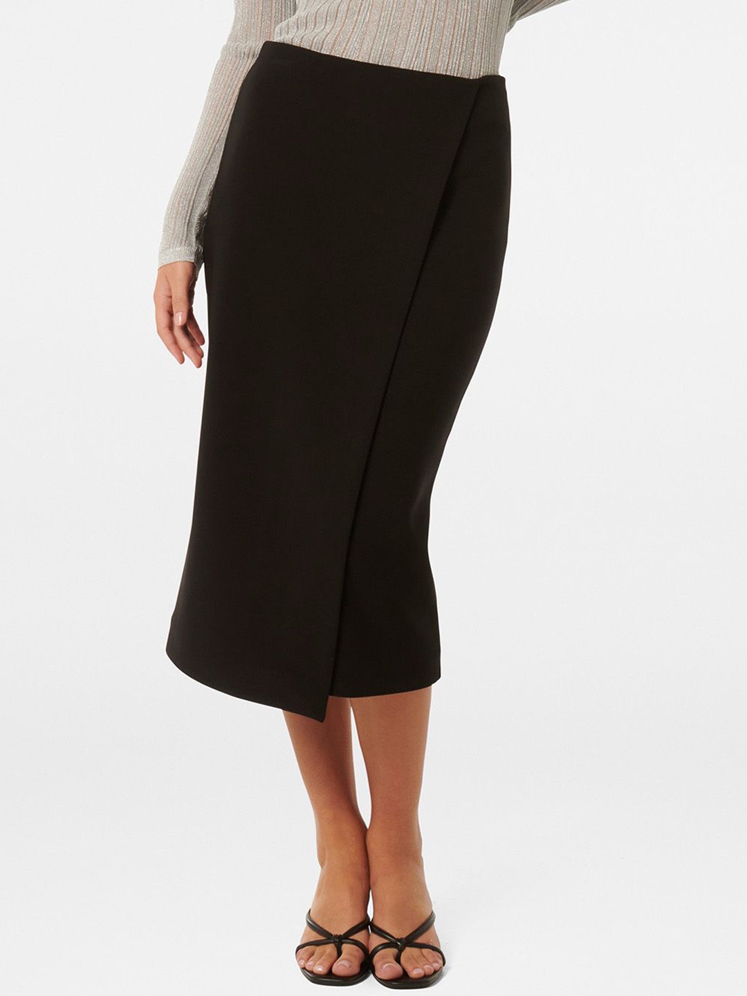 

Forever New Woven Crepe Straight Midi Skirt, Black