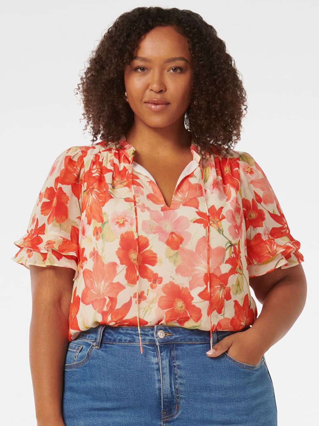 

Forever New Floral Printed Shirt Style Top, Red