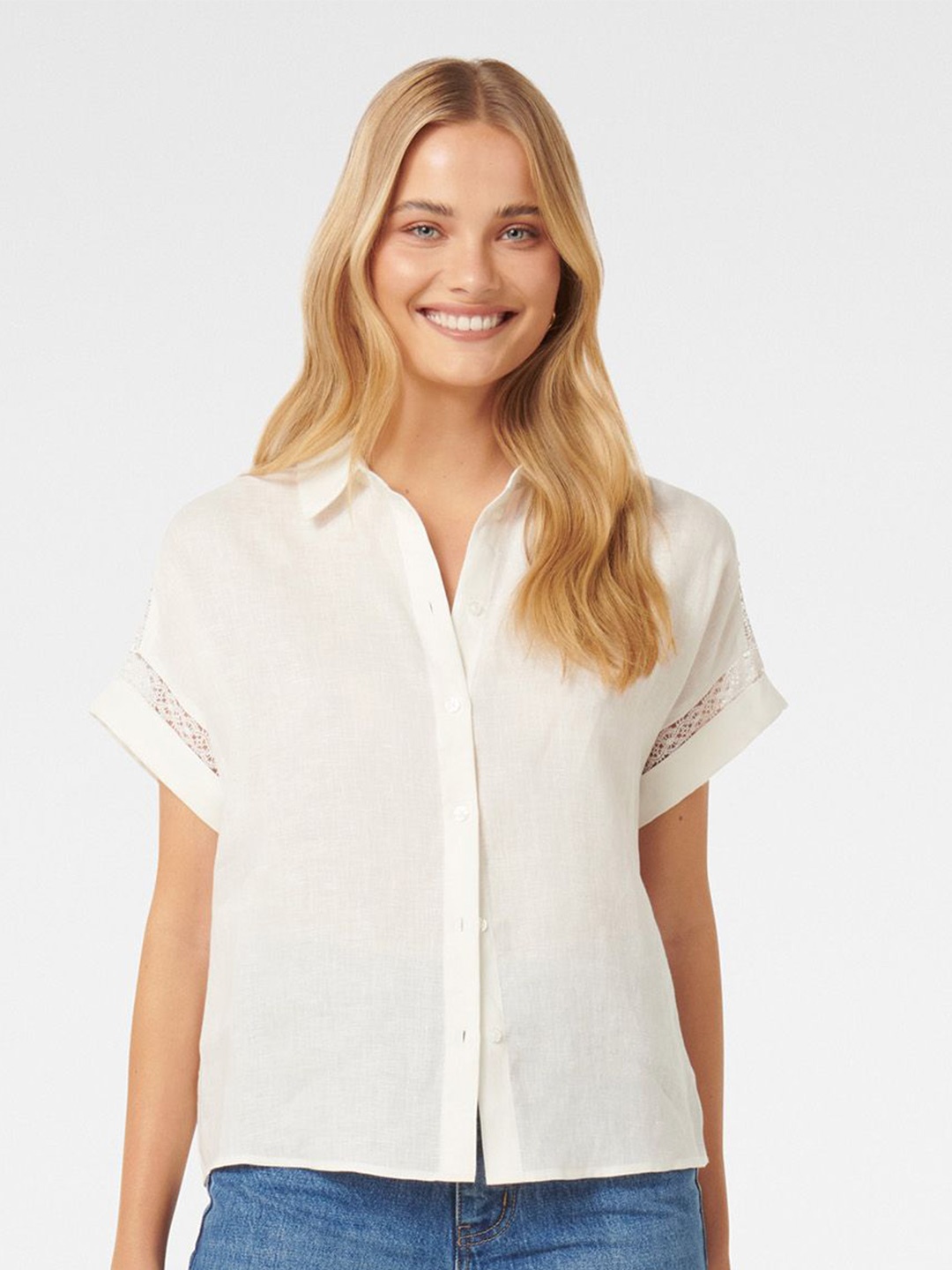 

Forever New Extended Sleeves Linen Shirt Style Top, White