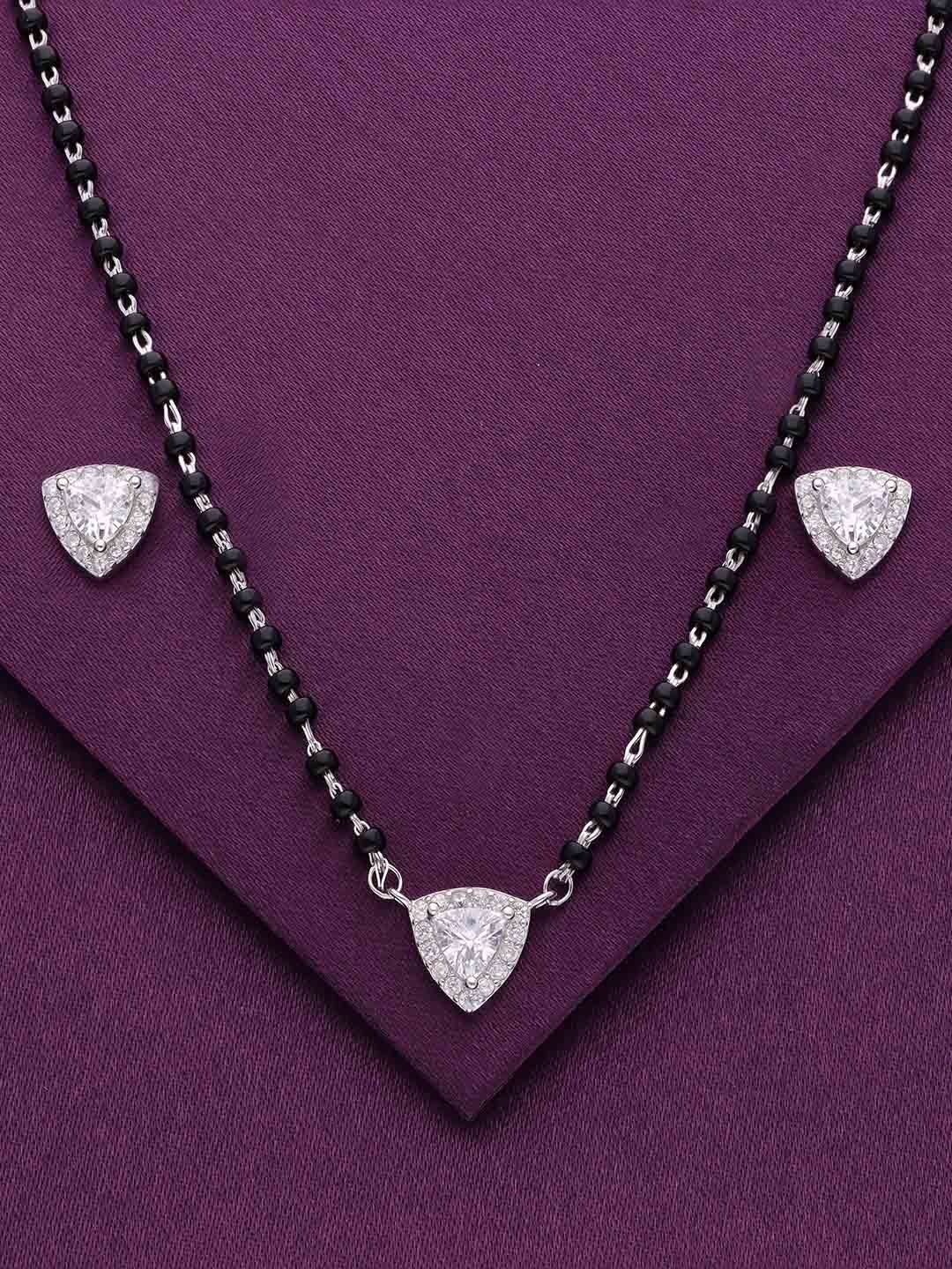 

KAI JEWEL Silver-Plated 92.5 Sterling Silver Artificial Stones and Beads Mangalsutra