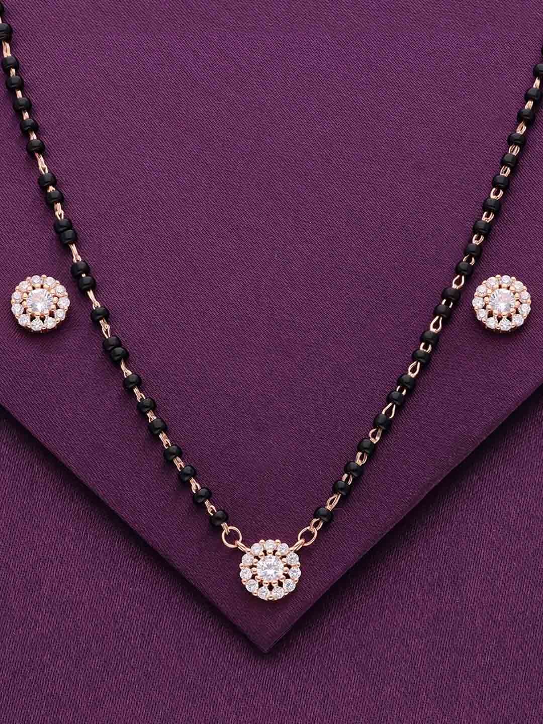 

KAI JEWEL Rose Gold-Plated Sterling Silver Artificial Stones and Beads Mangalsutra