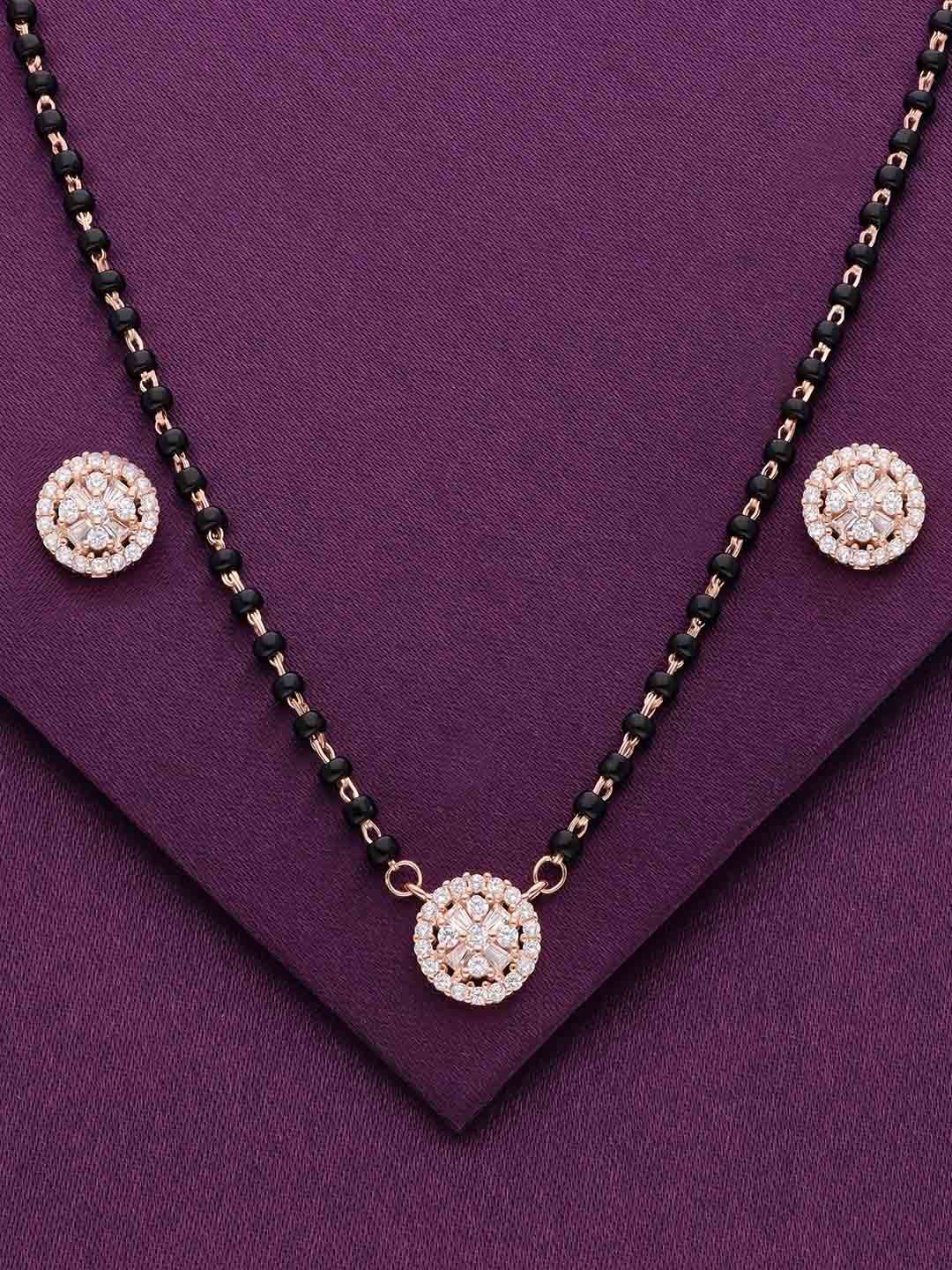 

KAI JEWEL Rose Gold Plated Artificial Stones and Beads 92.5 Sterling Silver Mangalsutra