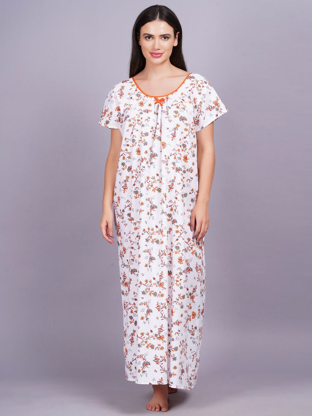 

Breezly Floral Printed Pure Cotton Maxi Nightdress, White