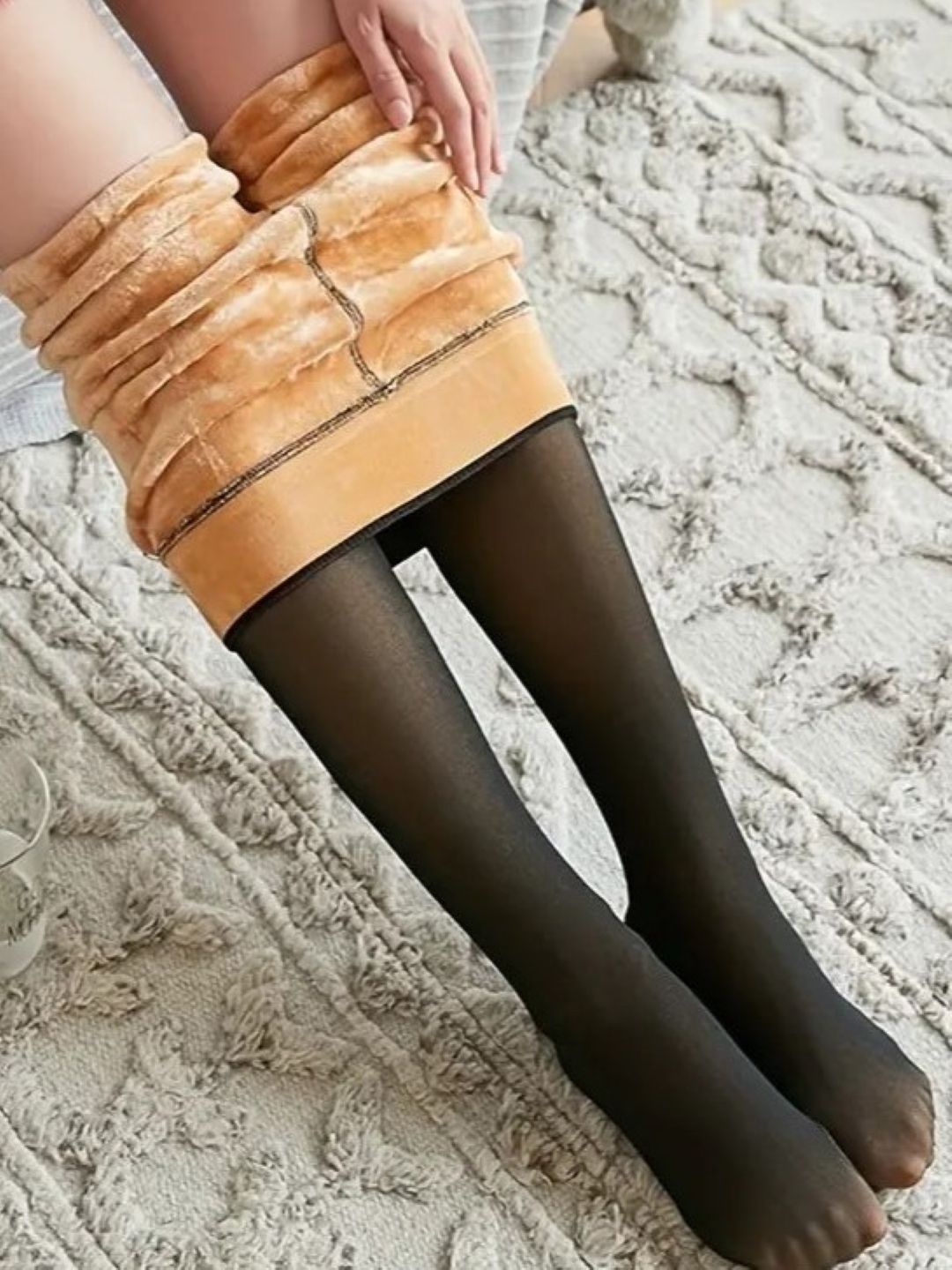 

Poftik Dual Tone Fur Stretchable Stockings, Black