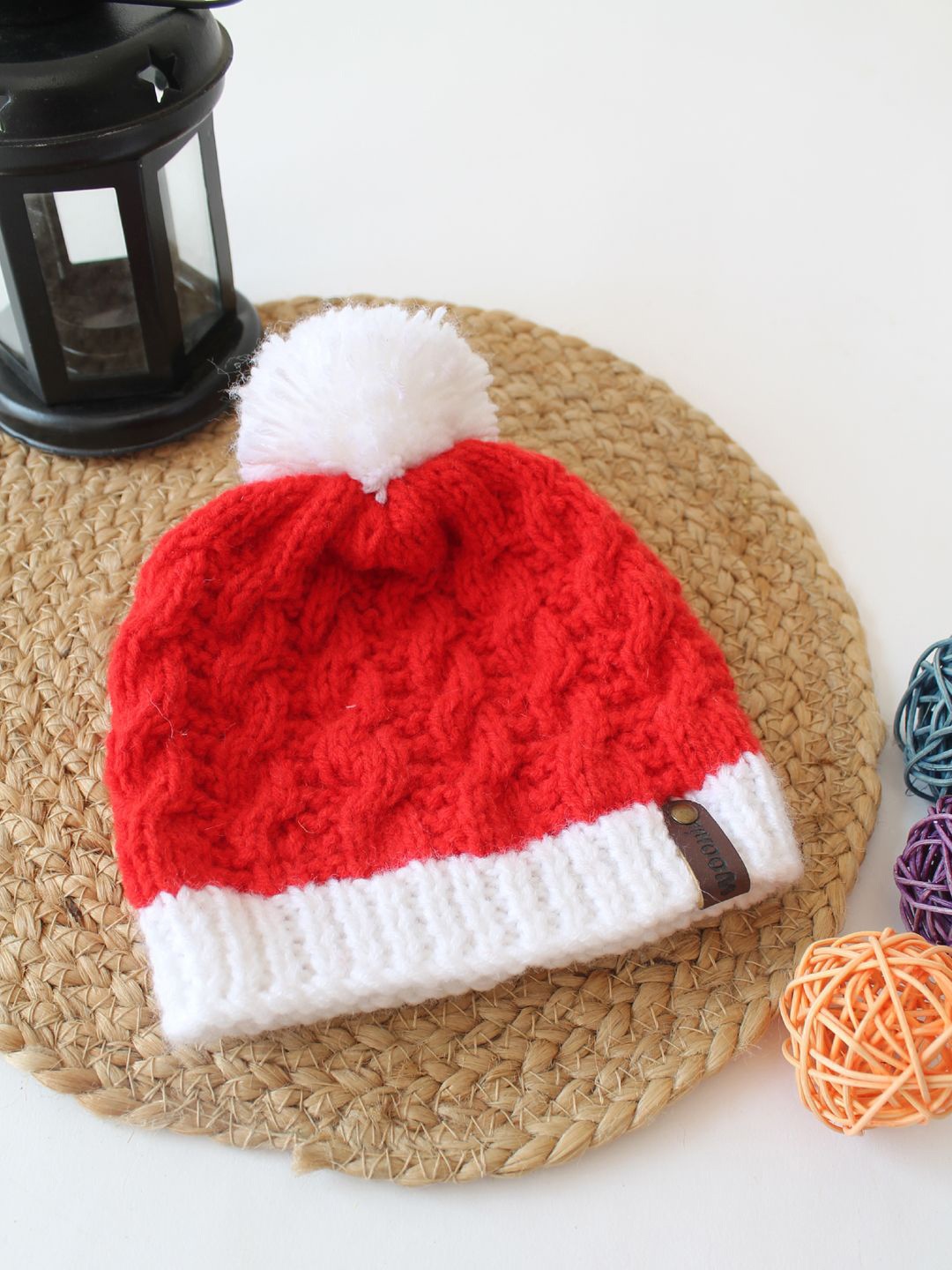 

Woonie Kids Self Design Acrylic Beanie Cap, Red