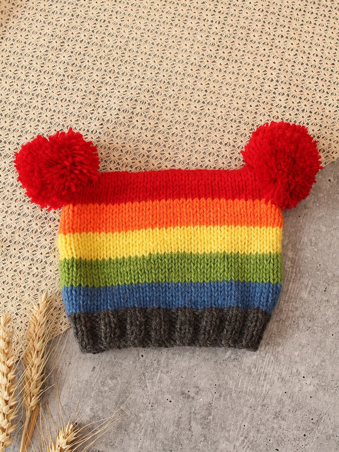 

Woonie Kids Self Design Acrylic Beanie Cap, Red
