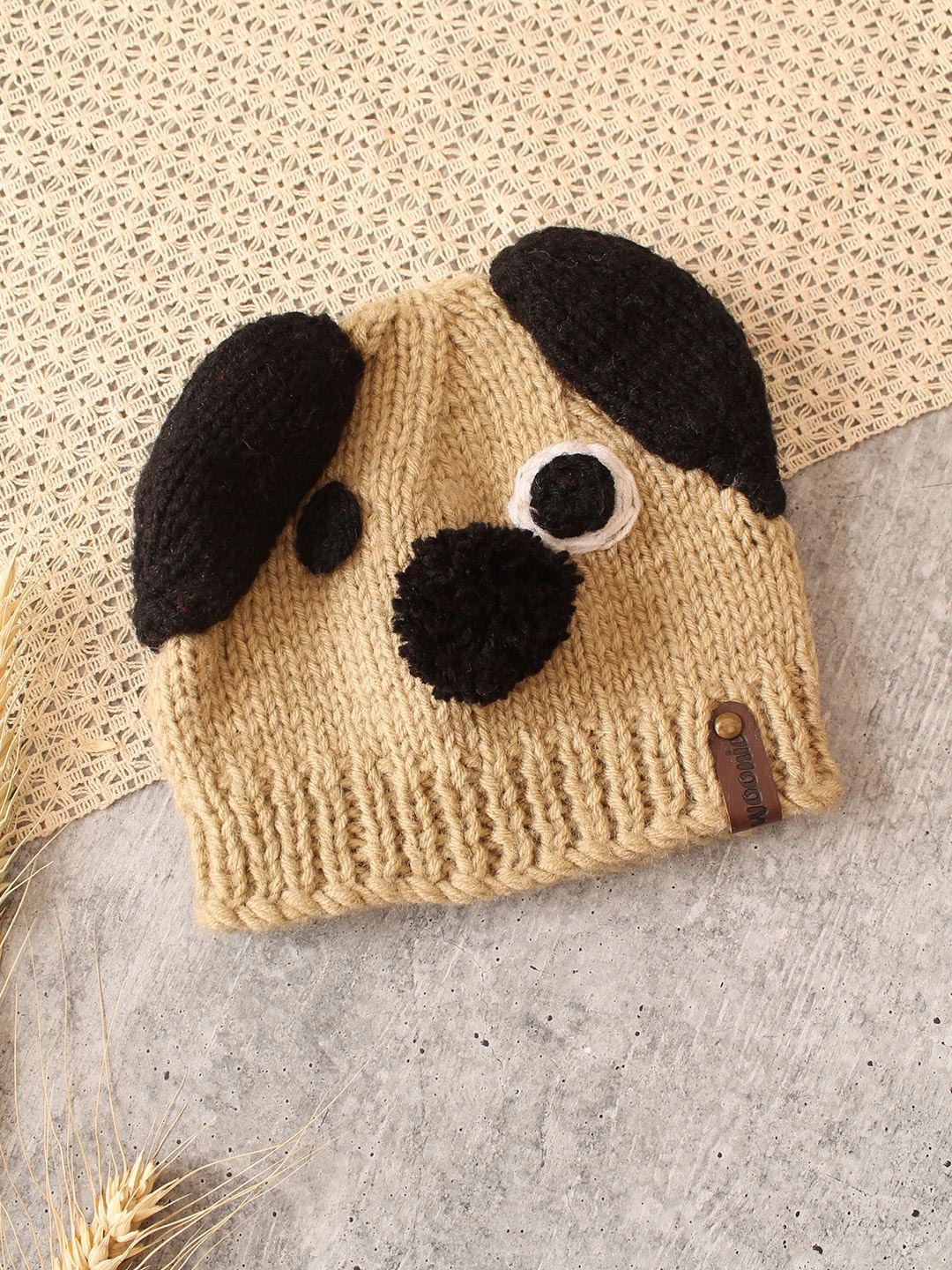 

Woonie Kids Self Design Acrylic Beanie Cap, Cream