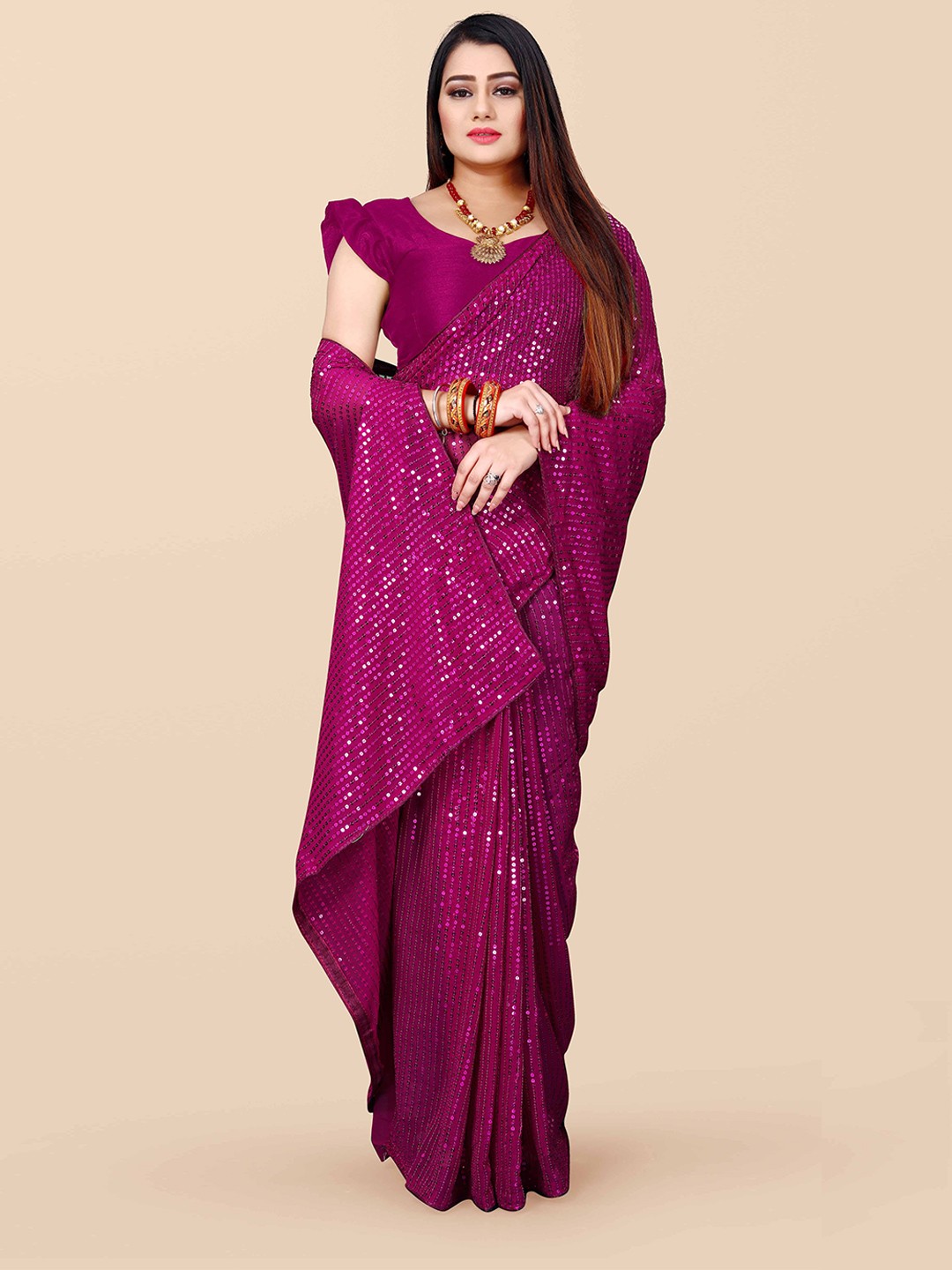 

DDRS FASHION Embellished Sequinned Saree, Purple