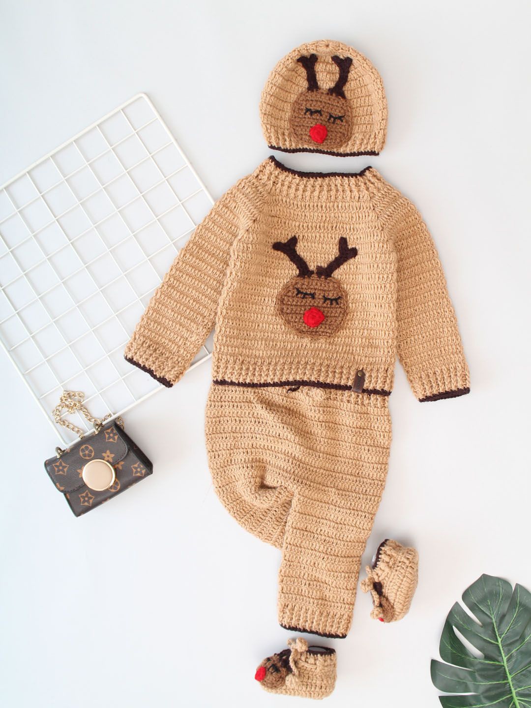

Woonie Kids Pure Cotton Sweatshirt With Trousers & Cap, Brown