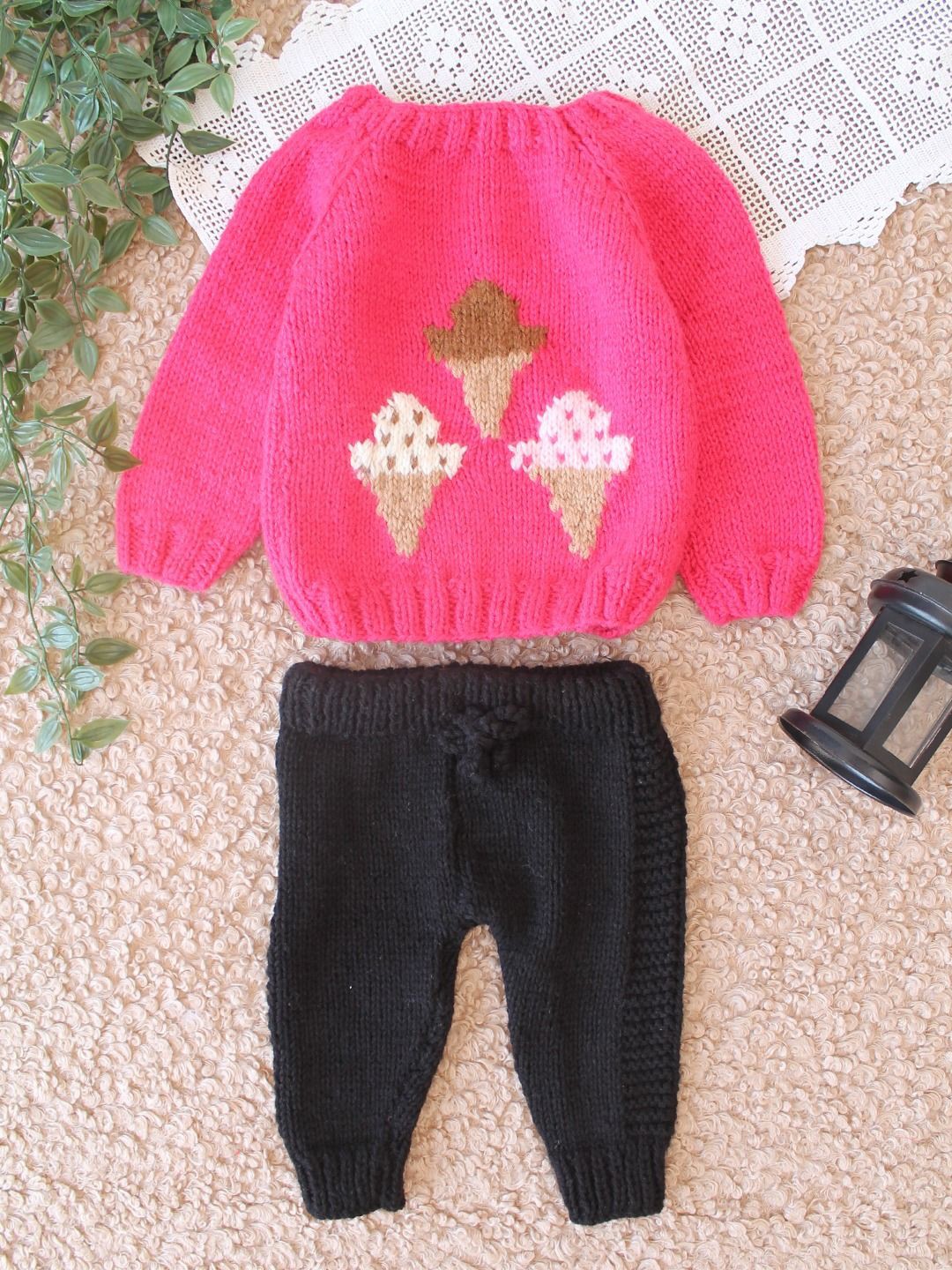 

Woonie Kids Self Design Acrylic Sweatshirt And Trousers, Pink