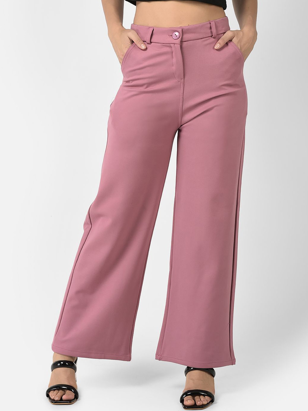

FNOCKS Women Relaxed Straight Leg Straight Fit High-Rise Parallel Trousers, Pink