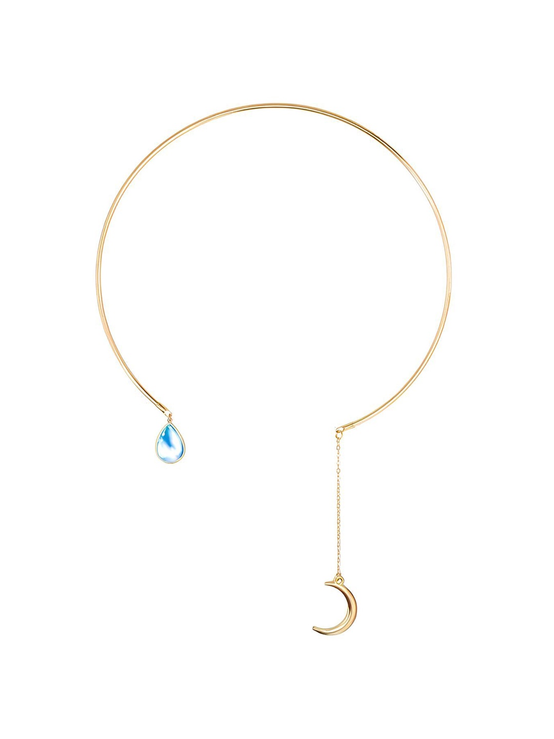 

Goho Gold-Plated Stone Studded Moon And Teardrop Choker Necklace