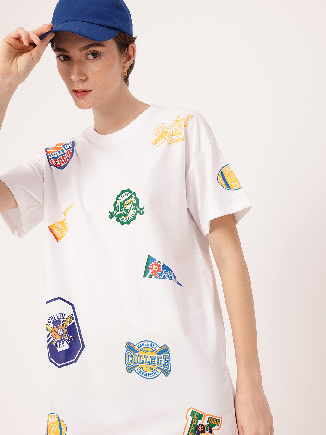

DressBerry Sporty Charm Printed Relaxed Fit Mini T-Shirt Dress, White